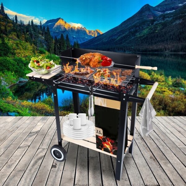 Fém faszén grill, króm tálca, forgónyárssal, 86x81x41cm - Image 10