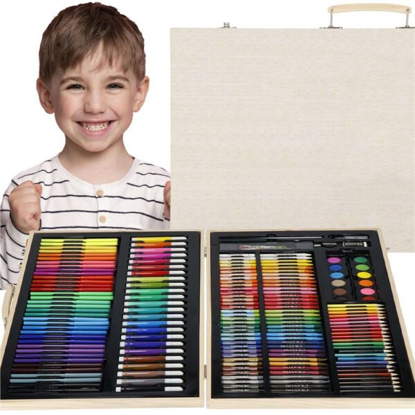 Set de pictura si desen pentru copii, 150 de piese, trusa lemn - Image 12