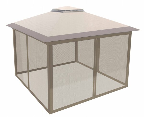 Cort pavilion de gradina tip pergola, automat pop-up, 300×300 cm, cu 4 pereti laterali cu plasa, impermeabil cu rezistenta UV, bej - Image 2