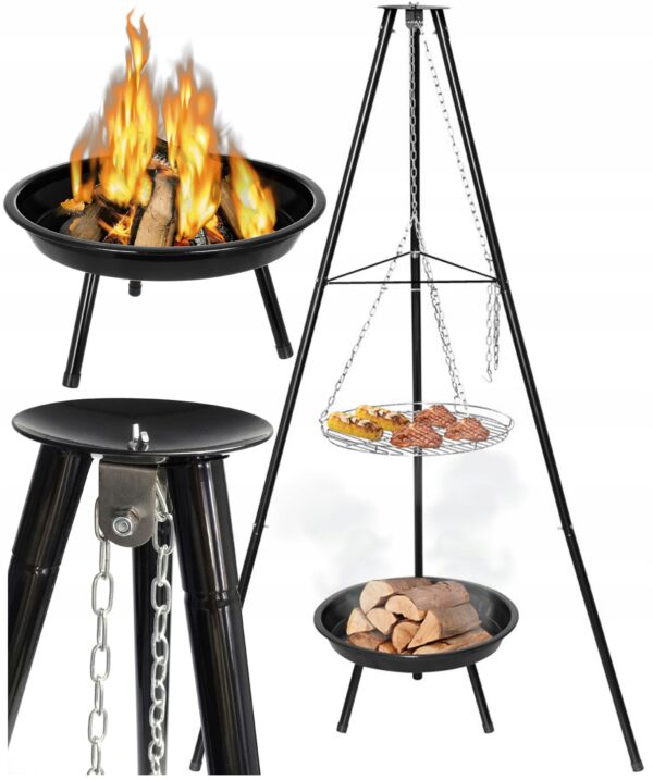 (DL) Fém grillrács, állvánnyal és függesztett tepsivel, állítható, 155x79x52cm - Image 13