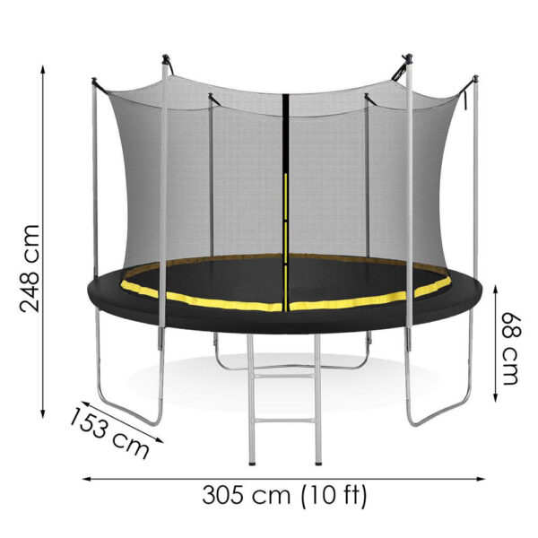 Trambulin Fekete, létrával és belső védőhálóval, 305 cm, 150 kg - Image 12