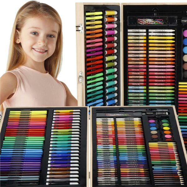 Set de pictura si desen pentru copii, 150 de piese, trusa lemn - Image 13