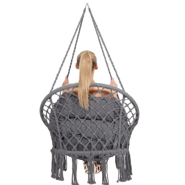 Scaun rotund Sersimo tip leagan suspendat cu perna Confort Plus casa sau gradina, gri inchis - Image 14