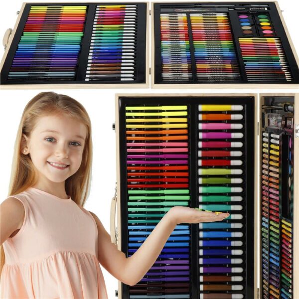 Set de pictura si desen pentru copii, 150 de piese, trusa lemn - Image 14