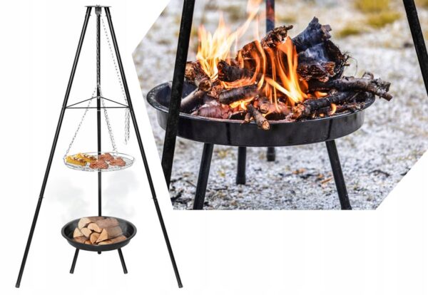 (DL) Fém grillrács, állvánnyal és függesztett tepsivel, állítható, 155x79x52cm - Image 19