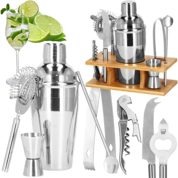 Cocktail Shaker készlet pultosoknak 550 ml, KI22, bambusz tartó, 9 darab - Image 3
