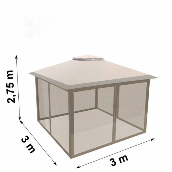 Cort pavilion de gradina tip pergola, automat pop-up, 300×300 cm, cu 4 pereti laterali cu plasa, impermeabil cu rezistenta UV, bej - Image 8