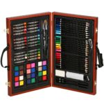 Set de pictura si desen pentru copii, 80 de piese, trusa lemn