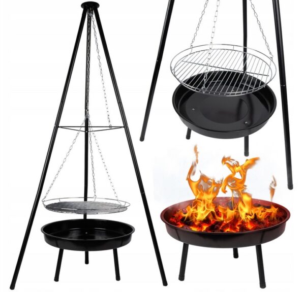 (DL) Fém grillrács, állvánnyal és függesztett tepsivel, állítható, 155x79x52cm - Image 21