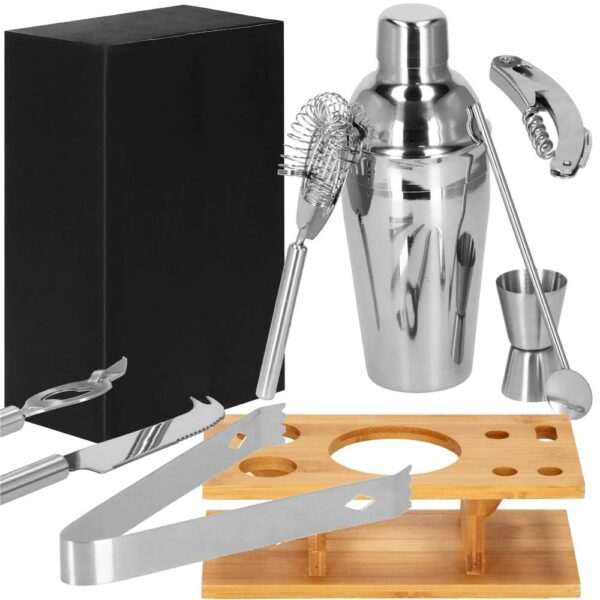 Cocktail Shaker készlet pultosoknak 550 ml, KI22, bambusz tartó, 9 darab - Image 24