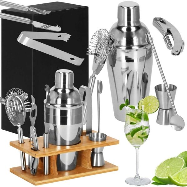 Cocktail Shaker készlet pultosoknak 550 ml, KI22, bambusz tartó, 9 darab - Image 25