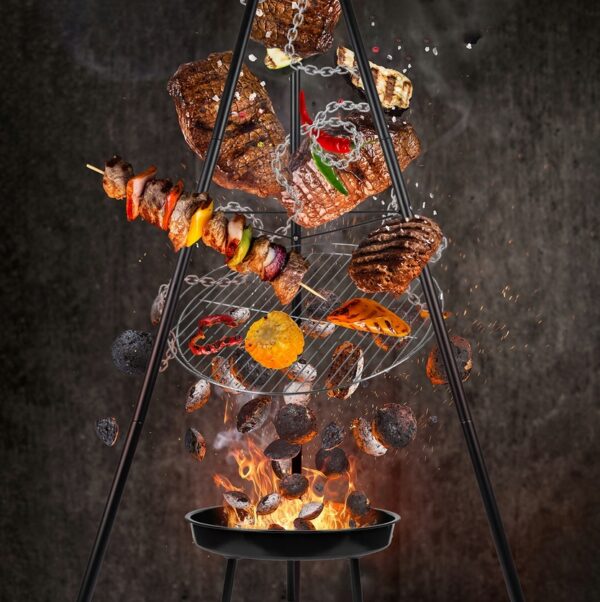 (DL) Fém grillrács, állvánnyal és függesztett tepsivel, állítható, 155x79x52cm - Image 26