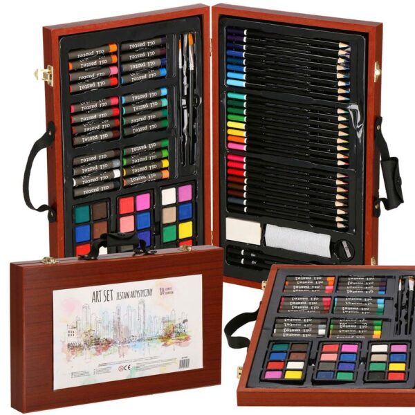 Set de pictura si desen pentru copii, 80 de piese, trusa lemn - Image 26