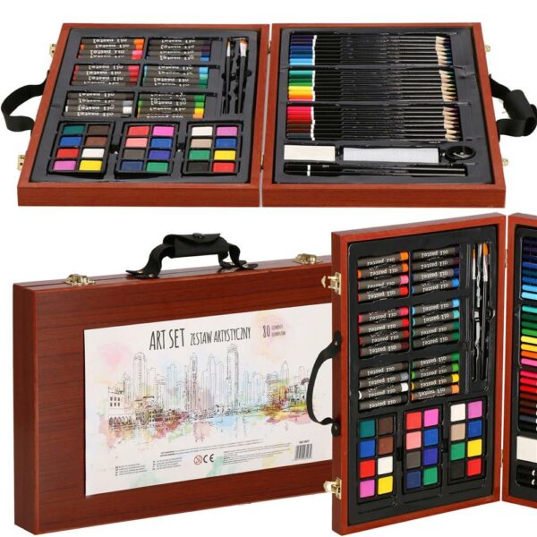 Set de pictura si desen pentru copii, 80 de piese, trusa lemn - Image 27
