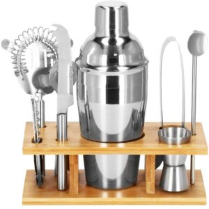 Cocktail Shaker készlet pultosoknak 550 ml, KI22, bambusz tartó, 9 darab