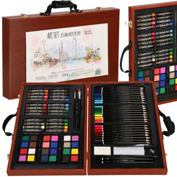 Set de pictura si desen pentru copii, 80 de piese, trusa lemn - Image 28