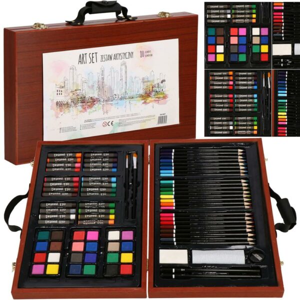 Set de pictura si desen pentru copii, 80 de piese, trusa lemn - Image 29