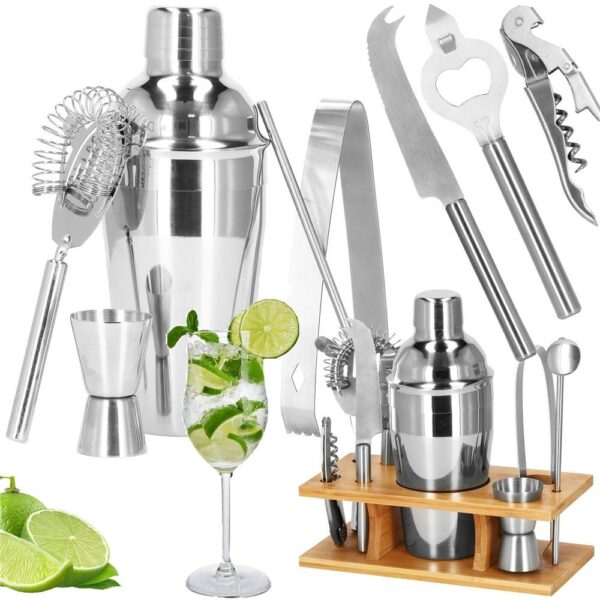 Cocktail Shaker készlet pultosoknak 550 ml, KI22, bambusz tartó, 9 darab - Image 36