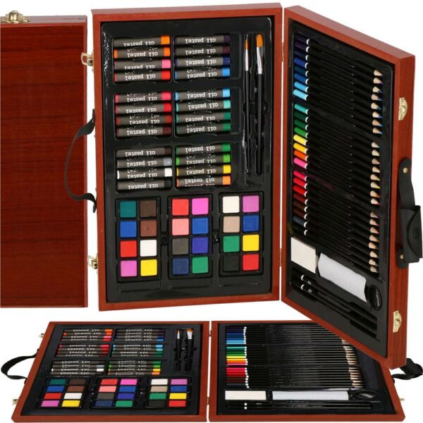 Set de pictura si desen pentru copii, 80 de piese, trusa lemn - Image 31
