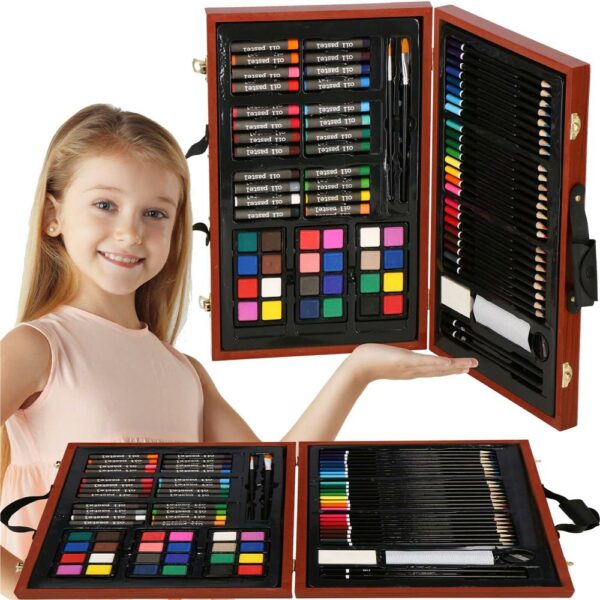 Set de pictura si desen pentru copii, 80 de piese, trusa lemn - Image 33
