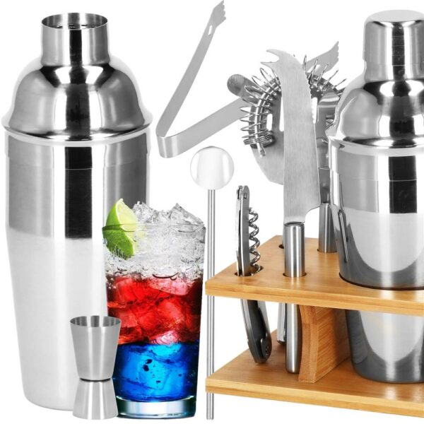 Cocktail Shaker készlet pultosoknak 550 ml, KI22, bambusz tartó, 9 darab - Image 34