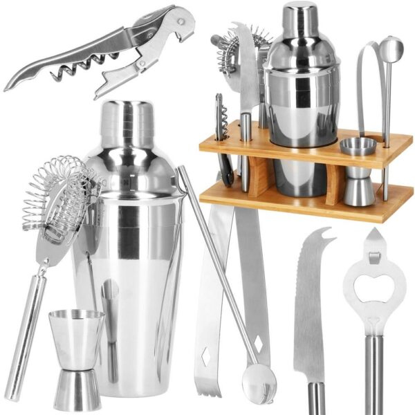 Cocktail Shaker készlet pultosoknak 550 ml, KI22, bambusz tartó, 9 darab - Image 33