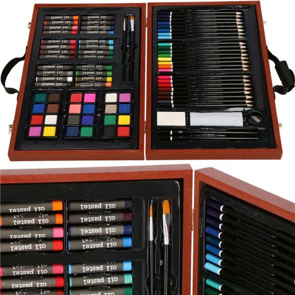 Set de pictura si desen pentru copii, 80 de piese, trusa lemn - Image 35