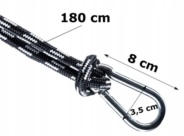 Függőágy rögzítő készlet 2 db 180 cm-es kötéllel és 2 karabinerrel, terhelés 2x200 kg - Image 4