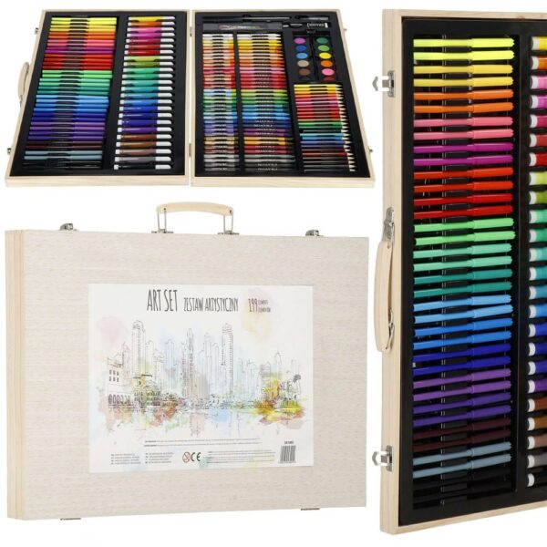 Set de pictura si desen pentru copii, 150 de piese, trusa lemn - Image 5