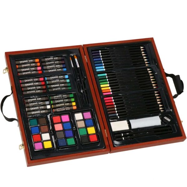 Set de pictura si desen pentru copii, 80 de piese, trusa lemn - Image 5
