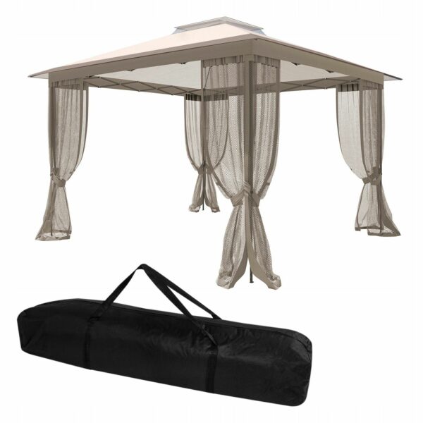 Cort pavilion de gradina tip pergola, automat pop-up, 300×300 cm, cu 4 pereti laterali cu plasa, impermeabil cu rezistenta UV, bej - Image 7