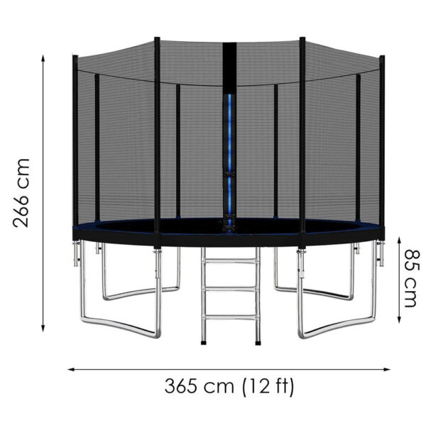 Trambulin Fekete, létrával és külső védőhálóval, 366 cm, 200 kg - Image 11
