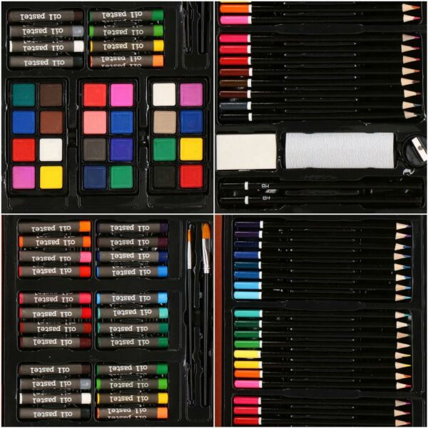 Set de pictura si desen pentru copii, 80 de piese, trusa lemn - Image 6