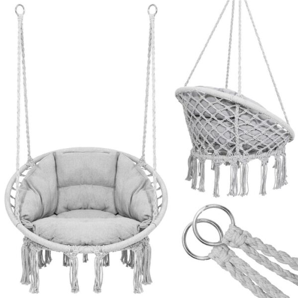 Scaun rotund Sersimo tip leagan suspendat cu perna Confort Plus casa sau gradina, gri - Image 6