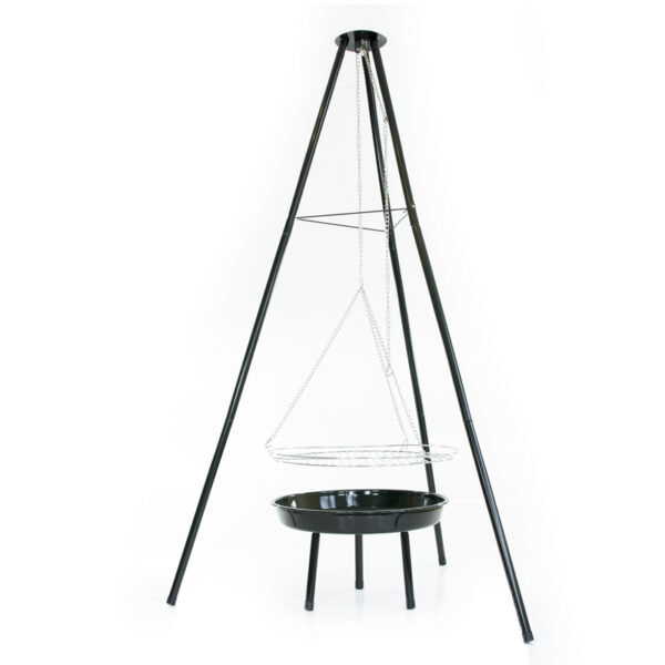 (DL) Fém grillrács, állvánnyal és függesztett tepsivel, állítható, 155x79x52cm - Image 7