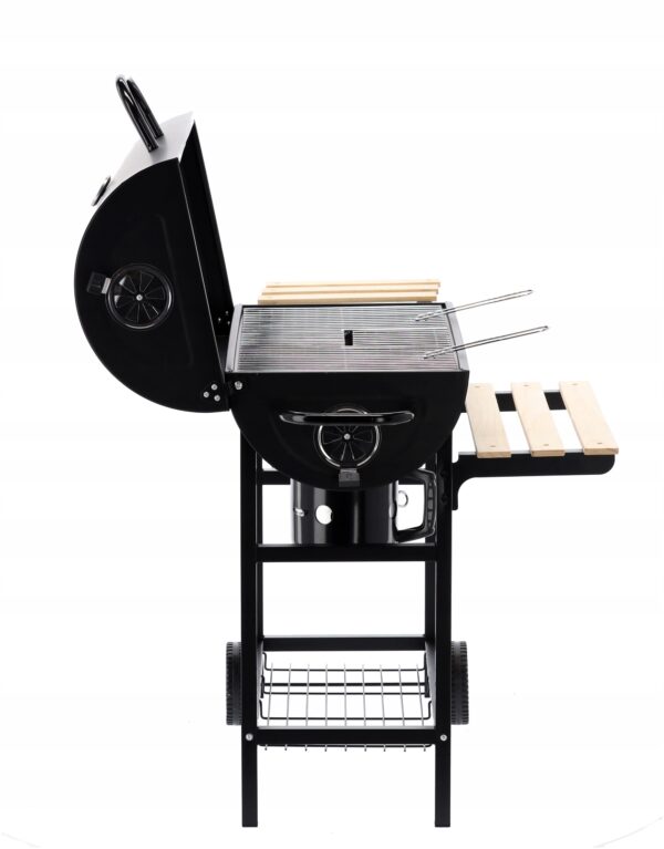Téglalap alakú faszenes grillkocsi, 2 oldaltámlával és fedős hőmérővel, 101x70x94cm - Image 8