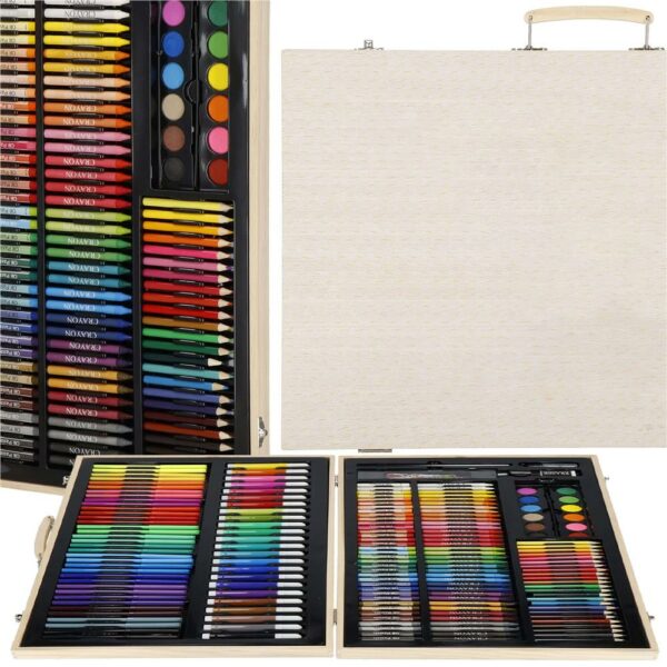 Set de pictura si desen pentru copii, 150 de piese, trusa lemn - Image 8