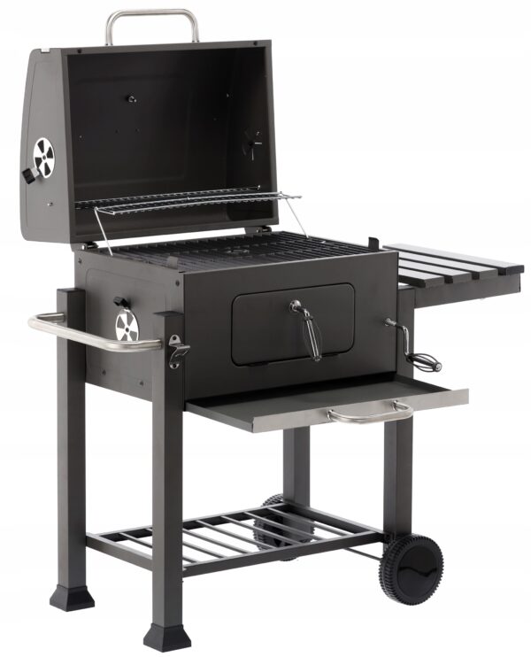 Téglalap alakú faszenes grillkocsi, oldaltámlással és fedős hőmérővel, 115x60x108cm - Image 9