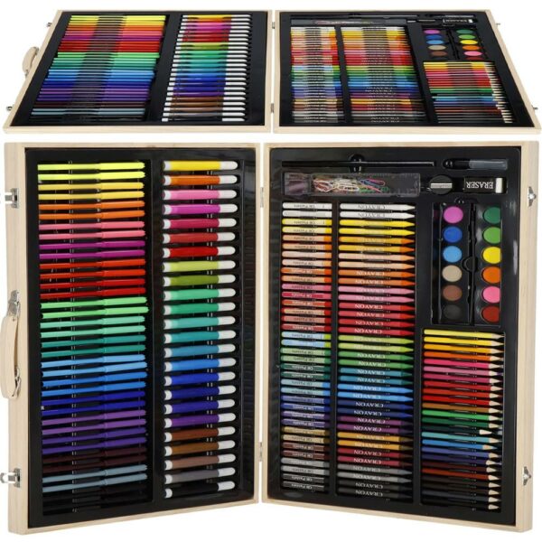 Set de pictura si desen pentru copii, 150 de piese, trusa lemn - Image 9