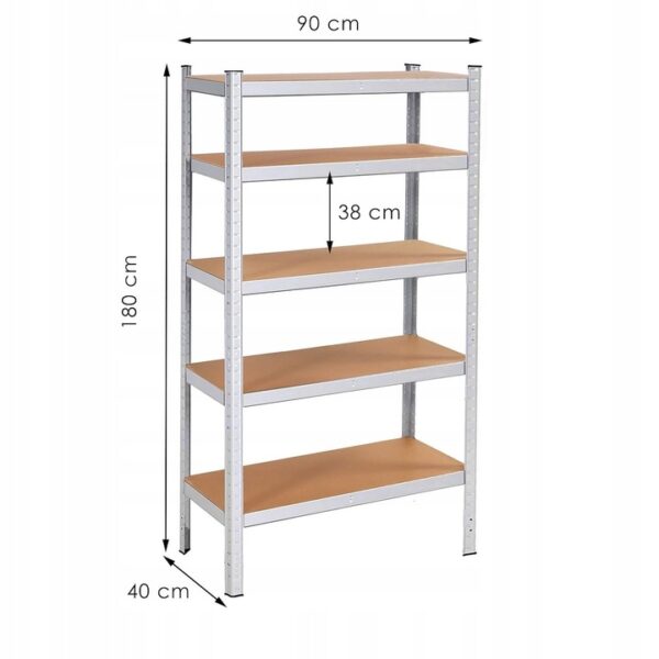 Raft cadru metalic modular pentru depozitare, 5 polite, 180x90x40cm, sarcina 875kg - Image 10