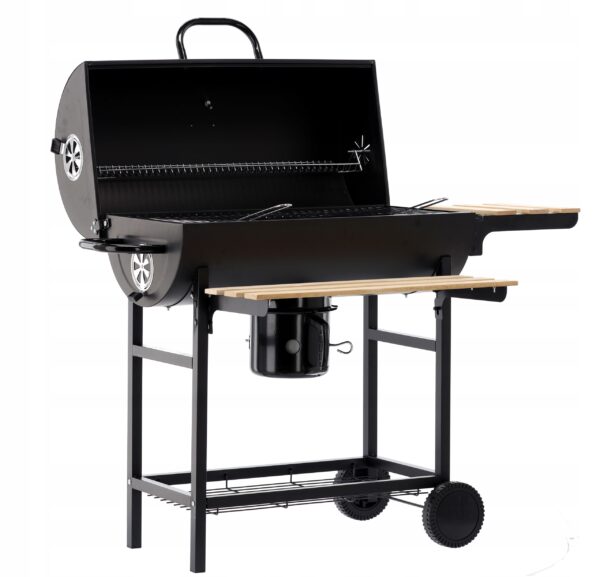 Téglalap alakú faszenes grillkocsi, 2 oldaltámlával és fedős hőmérővel, 101x70x94cm - Image 9