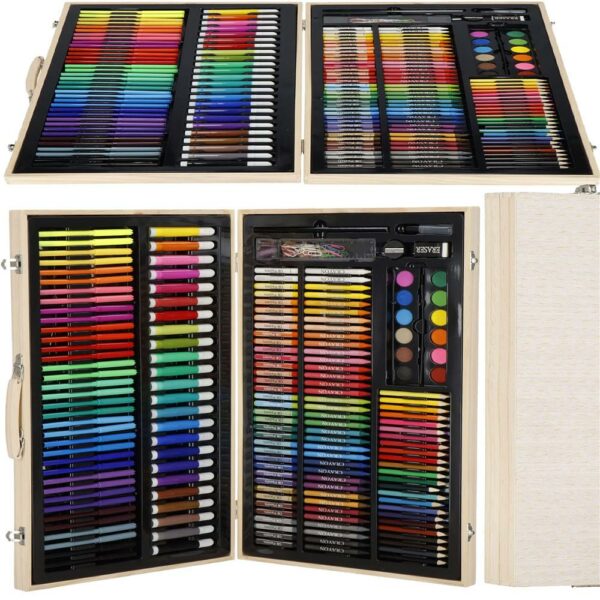 Set de pictura si desen pentru copii, 150 de piese, trusa lemn - Image 10