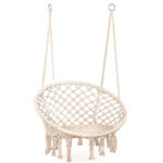 Kerek függő hintaszék otthonra vagy kertre, rojtokkal, 150kg, krém