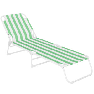 Sezlong pliant Sersimo, 186 x 56 cm, pentru plaja sau gradina, alb verde, capacitate 110kg