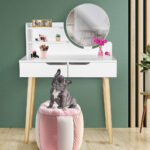 Masa de toaleta si machiaj Napoli, alba, cu 2 sertare, oglinda, 80x40x122 cm