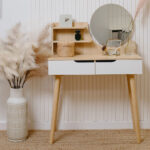 Masa de toaleta si machiaj Fiore, alb fag, cu 2 sertare, oglinda, 80x40x122 cm