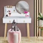 Masa de toaleta si machiaj Toscana, alba, cu 2 sertare, oglinda, 80x40x122 cm