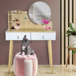 Masa de toaleta si machiaj Torino, alb fag, cu 2 sertare, oglinda, 80x40x122 cm