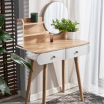 Ravena toalett- és sminkasztal, fehér bükk színben, 2 fiókkal és tükörrel, 80x40x122 cm