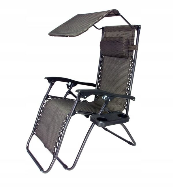 Sezlong pliabil cu parasolar si suport pahare SERSIMO, 64x110x180cm, gri antracit - Image 2